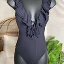 Michael Kors Michael  Women's Black Ruffle Deep V One-piece Swimsuit Size 6 Photo 2