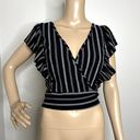 Miley + Molly  Black Striped Wrap Crop Top Photo 0