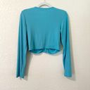 ZARA Aqua Turquoise Ribbed Knit Ruched Button Front Cropped Cardigan Size M Photo 2