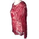 Blair  Red Mesh Floral Embroidered Long Sleeve Boho Blouse Photo 53