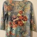 Christopher & Banks New NWT  3/4 Sleeve V-Neck Tee Floral Map Postcard Size Small Photo 1