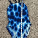 Nike  Hydrastrong Cut-Out Poly RacerBack Strappy One Piece Swimsuit Blue Print 8 Photo 4