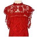 Tularosa  Red Lace Crochet Pom Pom Detail Shift Cocktail Dress Size S NEW w Tags Photo 3