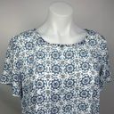 Premise  White Blue Paisley Floral Print Crew neck Short Sleeve Blouse Top Size L Photo 3