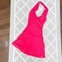 The Vintage Shop Vintage hot pink halter neck ruched Y2K mini fit  flare slinky ruffle hem dress Photo 2