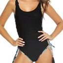 PilyQ NWT  BLACK FLORAL Aralia Lace Up Lola One Pice Swimsuit Photo 4