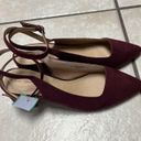 Loft  Size 9.5 Maroon Burgundy Ankle Strappy Suede Low Heels Womens Photo 2