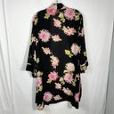 Oscar de la Renta Pink Label Vintage Y2K Black Floral Silky Tie Kimono Robe M Photo 5