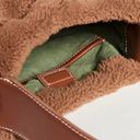 STAUD NWT  Women's Brown Tan Cinch Bucket Bag Leather Fleece Shearling Teddy Photo 3