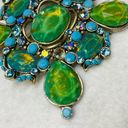 Statement Brooch Pin Greens Blues Clear Iridescent Stones Silver Tone Metal Photo 12