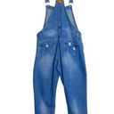 Vintage Y2K Straight Leg Medium Blue Denim Wash Distressed Bib Overalls Photo 1