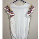 THML  Ivory Rainbow Stripe Flutter Sleeve Knit Sweater Top Blouse Womens Medium Photo 1