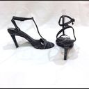 Calvin Klein  Heeled Sandals Black White Fabric Strappy Heels Sz 7.5 Ankle Strap Photo 2