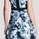 Parker  Nika Keyhole Dress Blue Floral Black Trim Sleeveless SILK Mini Fit Flare Photo 1