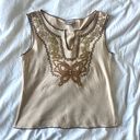 rave Vintage Y2K  butterfly embroidered beaded usa made tank top shirt brown tan Photo 1