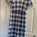 J.Crew NWT  Short-Sleeve Sequin Dress In Gingham Women Blue/White Midi Size 10 Photo 0