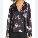  S Vince Silk Floral Long Sleeve Spread Collar Black and Purple Blouse Photo 2