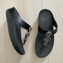 FitFlop  Leia Glitz Leather Wedge Sole Toe Post Sandals Black Womens Photo 0