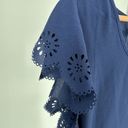 The Moon Full Cheryl Maternity Tie Front Blouse in Navy size 2X Laser Cut Out Floral Photo 5