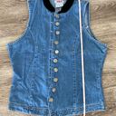 Vintage 90s button front blue denim vest with black velour collar small Photo 6