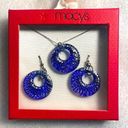 Macy's  jewelry set Navy Sterling Silver Glass Pendant & Earrings Set NEW Photo 0