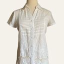 August Silk Y2K White Cotton Crochet Coquette Button Down Short Sleeve Top Photo 2