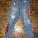 Cello  embroidered roses distressed size 1 high waist mom jeans Photo 0