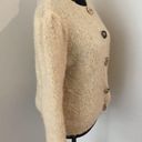 The Moon  GRAY Vintage Off White Boucle Knit Sweater Cardigan Wood Buttons Medium 4 Photo 1