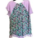 White Birch  Top Womens Mediuum Lilac Floral Print Linen Blend Fringe Hem Blouse Photo 3