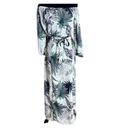 Sans Souci NWT Tropical Palm Print Off Shoulder Maxi Dress 3/4 Sleeve Tie Elastic Waist S Photo 1