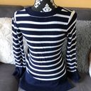 New York & Co. Blue & White V-Neck Jersey Top Photo 2