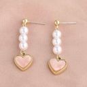 925 Silver Post Pink Heart Pearl Dangle Drop Earrings for Women Gold Photo 1