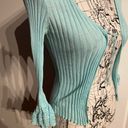 GUESS Jeans Vintage y2k Bolero Mint Ribbed Knit Flounce tie Sleeve Coquette Coastal Colorful Pastel Shrug Shawl Crop Cardigan ribbed summer fest western cottage Photo 2