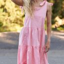 Comfy And Ready Tessa Tiered Tie Up Maxi Dress Size Medium In Pink Photo 0