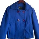 Nine West  Women Wool Jacket 4 Royal Blue Short Length Pea Coat Preppy Classic Photo 3