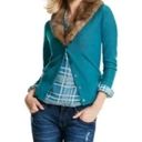 CAbi  Faux Fur Neckline Cardigan in Teal Photo 0