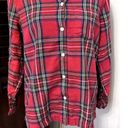 L.L.Bean  Womens Sleepshirt Red Plaid Pocket Collared Long Sleeve Flannel M Photo 2