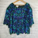 Laurence Kazar VTG  7X 100% Silk Sequin Beaded Blouse Peacock Green Blue Evening Photo 0