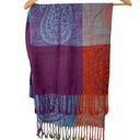 Boutique  Multi Colored Purple Orange Green Fringe Scarf Photo 0