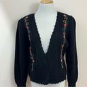 Susan Bristol  Vintage Black Wool Sweater Granny Core Embroidered Floral M Photo 0