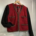 Mango  Red & Black Tweed Blazer Jacket with gold chain trimming C14 Photo 0