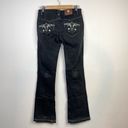 Antik Denim Y2K  Black Embroidered Distressed Stretch Bootcut Western Jeans 28 Photo 6