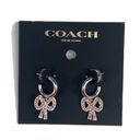 Coach  Antique Huggie Bow Earrings, Silver Tone, Pink Photo 0