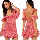 Princess Polly  Dare To Dream Floral Cold Shoulder Mini Dress Red White Size 8 Photo 2