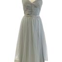 Monique Lhuillier  Bridesmaid Womens 12 Tulle Petra Pleated Sleeveless Gray Maxi Photo 11