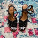 Coach  Eaton Black Leather Denim Wedge Sandals Size 8.5 Photo 2