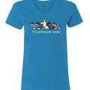 Teddy The Dog It's Schnauzer Never COBALT Ladies LARGE V-neck Short Sleeve T-shirt Photo 0