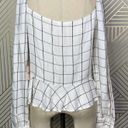 superdown  Marrie Flannel Puff Sleeve Top White & Pink Size US Large Photo 7