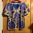 Tracy Reese for Neiman Marcus /Target Blue Ecru Sequined Blouse Top $79.99 EUC S Photo 1