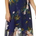 Luxology Navy Floral Print Chiffon High Low Faux Wrap Dress Size 16 New! Photo 2